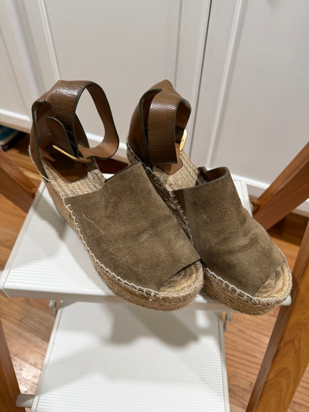 Chloe Brown Suede Espadrille Wedge Sandals with Ankle Strap